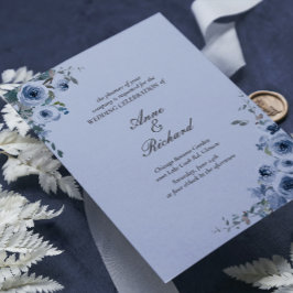Elégant Faire-part de mariage Floral bleu Dusty