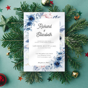Elégant Faire-part de mariage Floral bleu Dusty