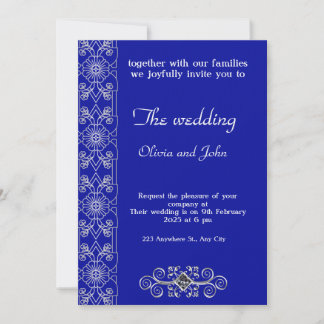 Elégant Faire-part de mariage floral bleu et argen