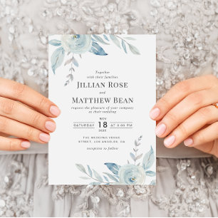 élégant faire-part de mariage floral bleu poussiér