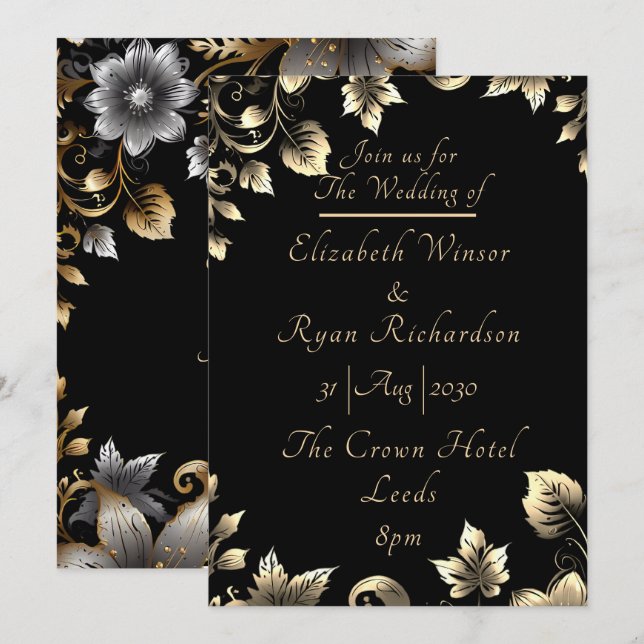 Élégant Faire-part de mariage floral Bliss (Devant / Derrière)