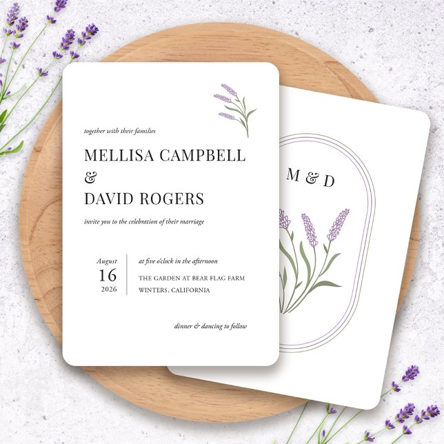 Élégant Faire-part de mariage floral de lavande (Elegant Lavender Floral Wedding Invitation by Fiesta Valley Print)