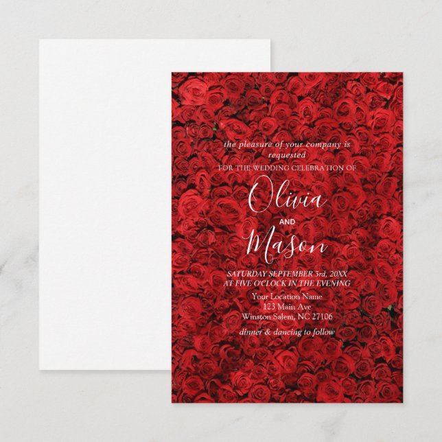 Élégant Faire-part de mariage floral de Rose rouge (Devant / Derrière)