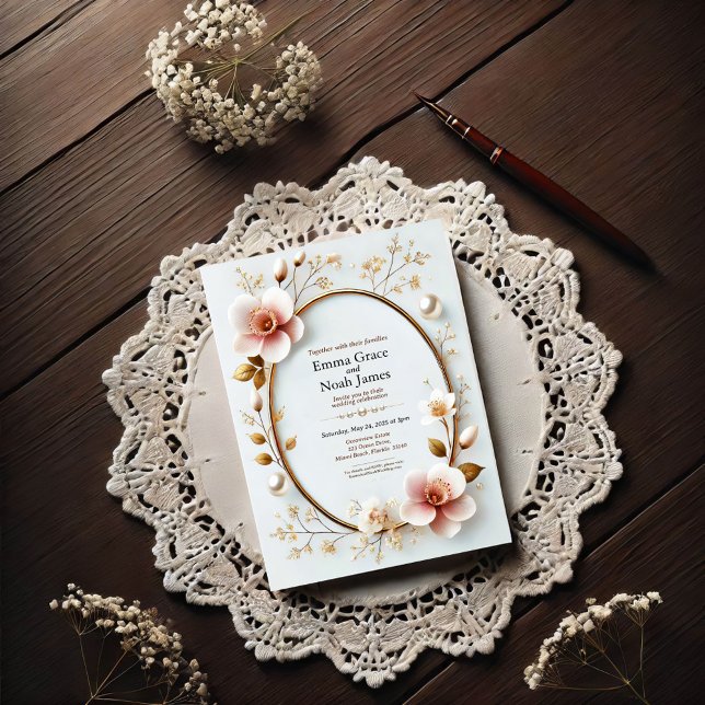 Elégant Faire-part de mariage Floral Frame Or (Créateur téléchargé)