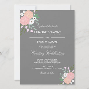 Élégant faire-part de mariage floral - gris