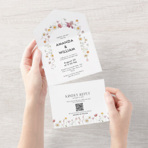 Élégant Faire-part de mariage Floral & Jeu RSVP