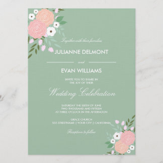 Élégant Faire-part de mariage floral - menthe