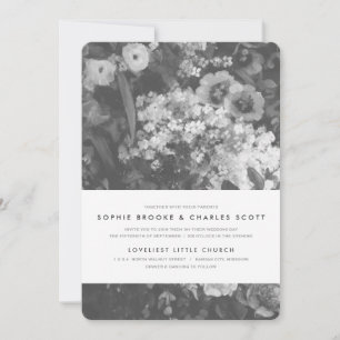 Élégant Faire-part de mariage floral noir et blanc
