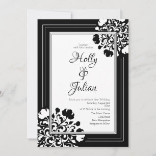 Élégant Faire-part de mariage floral noir et blanc