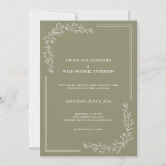 Élégant Faire-part de mariage Floral Riche Sage Ve