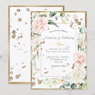 Élégant Faire-part de mariage floral rose