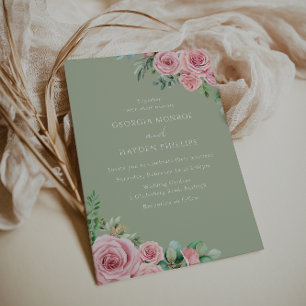 Élégant Faire-part de mariage Floral Rose-Bleu