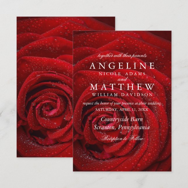 Élégant Faire-part de mariage Floral Rose Rouge (Devant / Derrière)