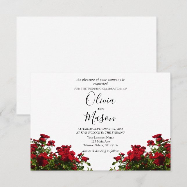Élégant Faire-part de mariage Floral Rose Rouge (Devant / Derrière)