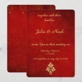 Élégant Faire-part de mariage floral rouge et or