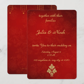 Élégant Faire-part de mariage floral rouge et or