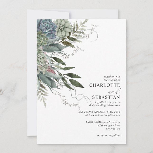 Élégant Faire-part de mariage Floral Succulent Mod (Devant)
