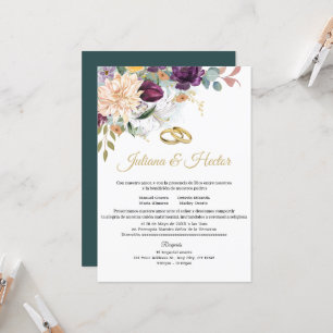 Élégant Faire-part de mariage Floral Turquoise