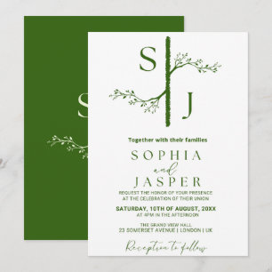 Élégant Faire-part de mariage floral vert et blanc