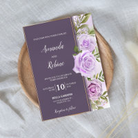 Élégant Faire-part de mariage floral violet foncé