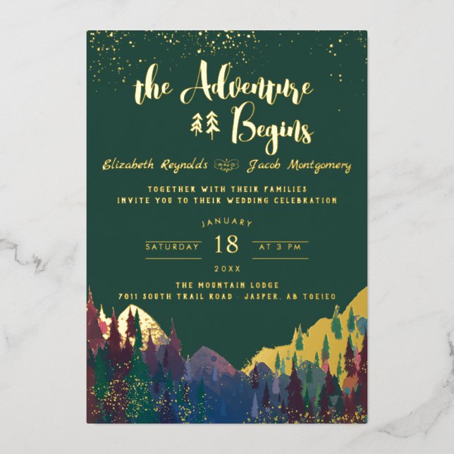 Elégant Faire-part de mariage Gold Mountain (Recto)