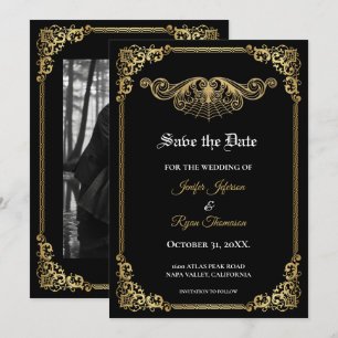 Élégant faire-part de mariage gothique or 'save th