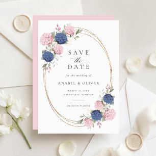 Élégant Faire-part de mariage Hortensia Rose Bleu