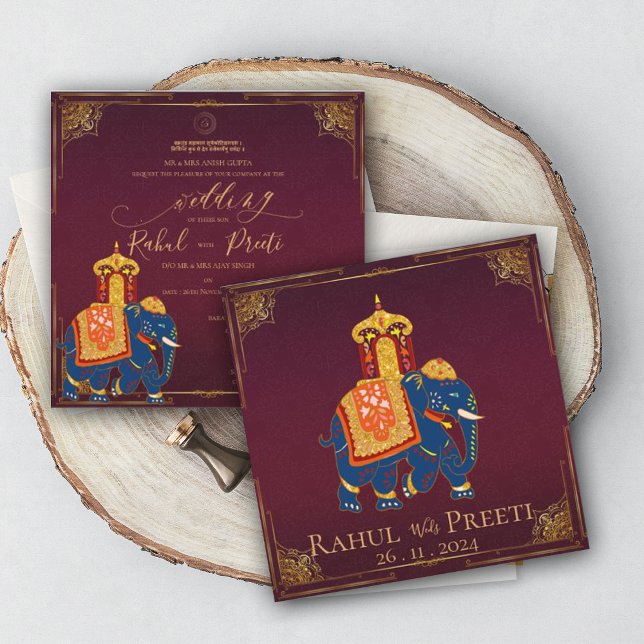 Élégant Faire-part de mariage indien Bright Red Go (Elegant Bright Red Gold Indian Wedding Invitation)