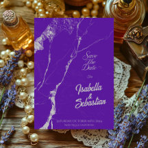 Élégant faire-part de mariage Marbre Violet Argent