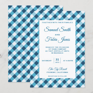 Élégant Faire-part de mariage Motif bleu En vichy