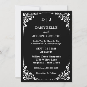 Élégant Faire-part de mariage noir et blanc