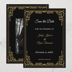 Élégant faire-part de mariage noir et or à conserv