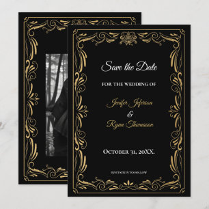 Élégant faire-part de mariage noir et or à conserv