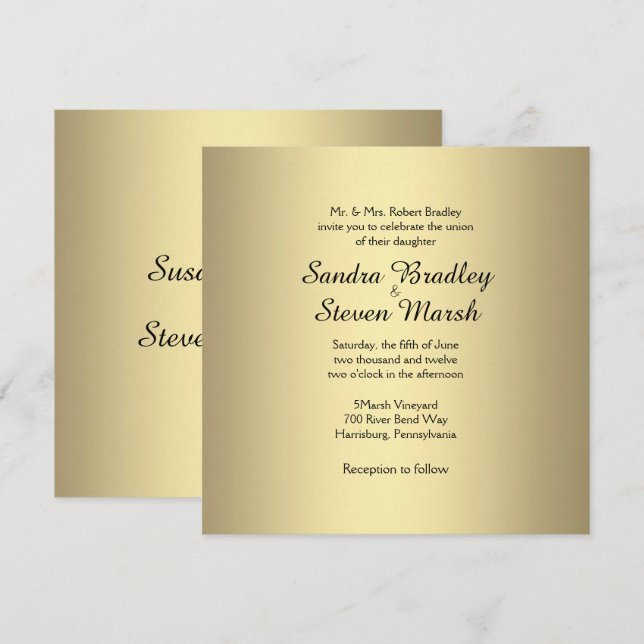 Élégant Faire-part de mariage Or (Devant / Derrière)