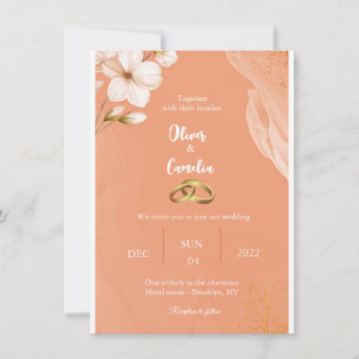 Élégant faire-part de mariage orange et or