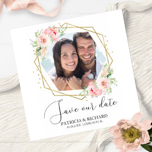 Élégant faire-part de mariage photo floral rose à