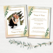 Élégant Faire-part de mariage photo Green & Gold
