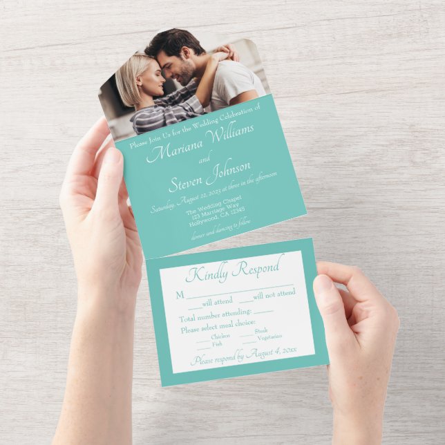 Élégant Faire-part de mariage photo Turquoise (Déchirure)