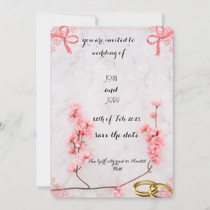 Élégant Faire-part de mariage rose avec marbre
