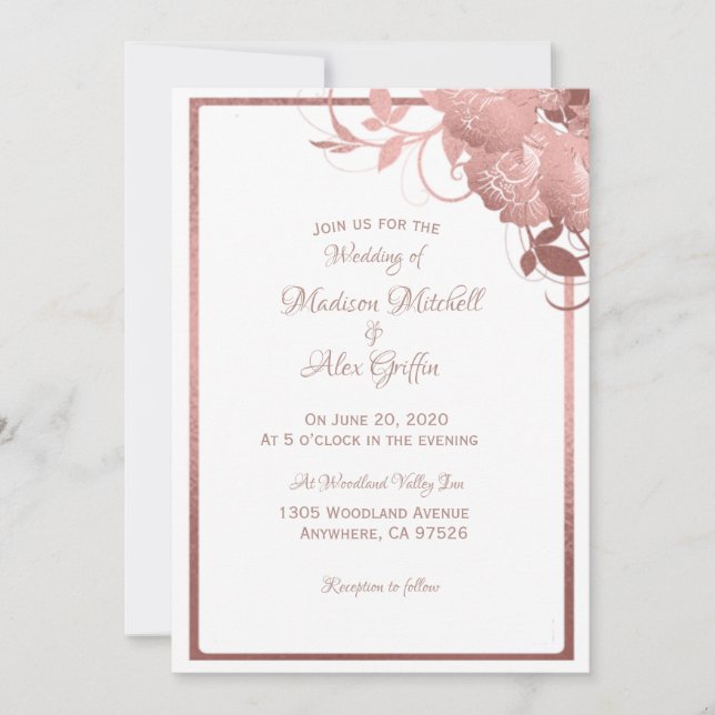Élégant Faire-part de mariage Rose Gold (Devant)