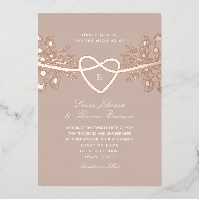 Élégant Faire-part de mariage Rose Gold Foil (Recto)