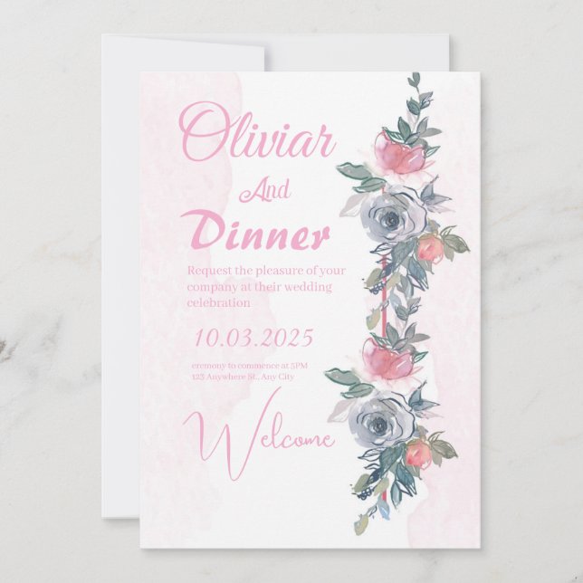 "Elégant Faire-part de mariage Rose : Un Mélange P (Devant)