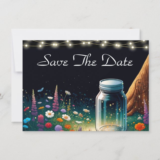 Élégant Faire-part de mariage rustique de luciole (Devant)