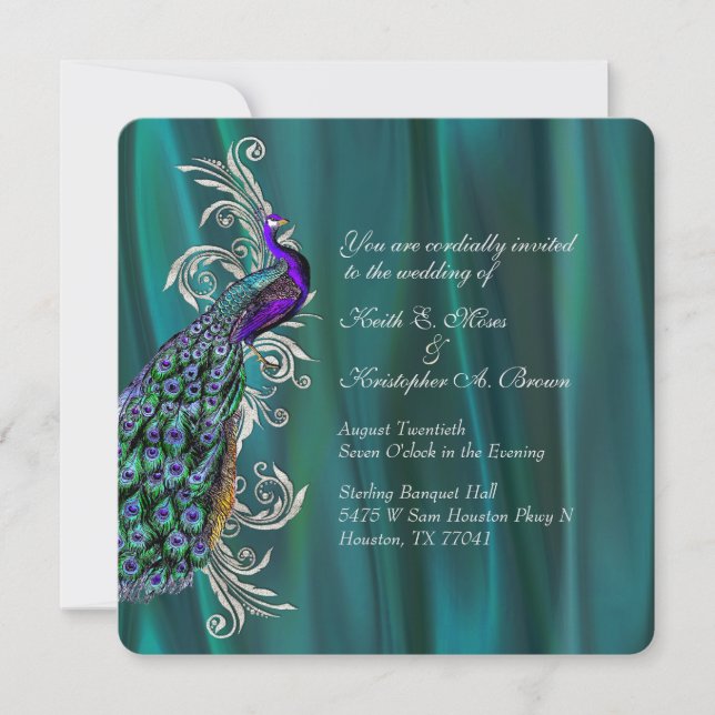 Élégant Faire-part de mariage Satin Turquoise et P (Devant)
