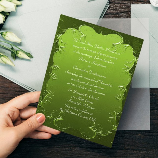 Élégant Faire-part de mariage vert (Créateur téléchargé)