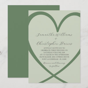 Élégant Faire-part de mariage vert Heart Sage