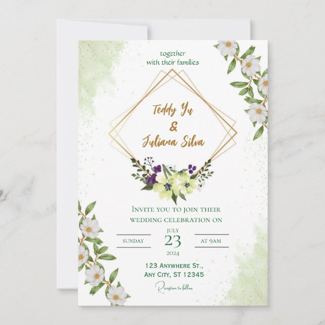 "Elégant Faire-part de mariage Vert : Inspiré par  (Devant)