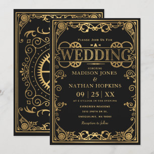 Elégant Faire-part de mariage victorien Steampunk