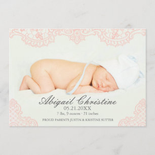 Élégant Faire-part de naissance fille dentelle