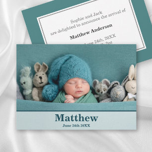 Élégant Faire-part de naissance moderne - Turquois